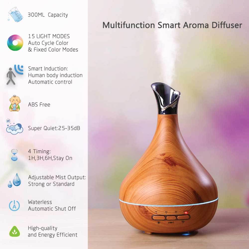 Essential Oil Aroma Diffuser Tulip Light Wood -Ultrasonic Mist